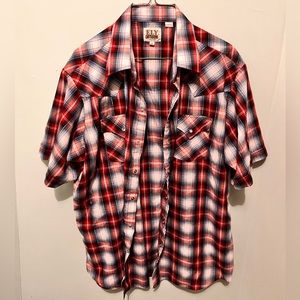 Ely Cattlemen - Men’s XL - Red / Blue & Silver - Pearl Snap Western Shirt -